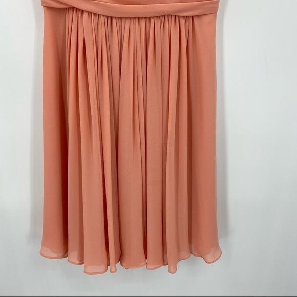 WTOO Bridesmaids 916 Apricot Crinkle Chiffon Flutter Ruffle Knee Length Size 4 - Picture 5 of 9